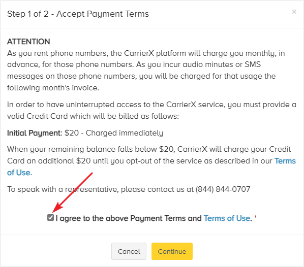Accept payment terms