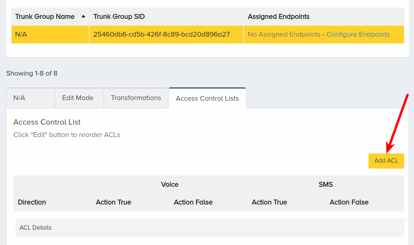 Add ACL Trunk Group