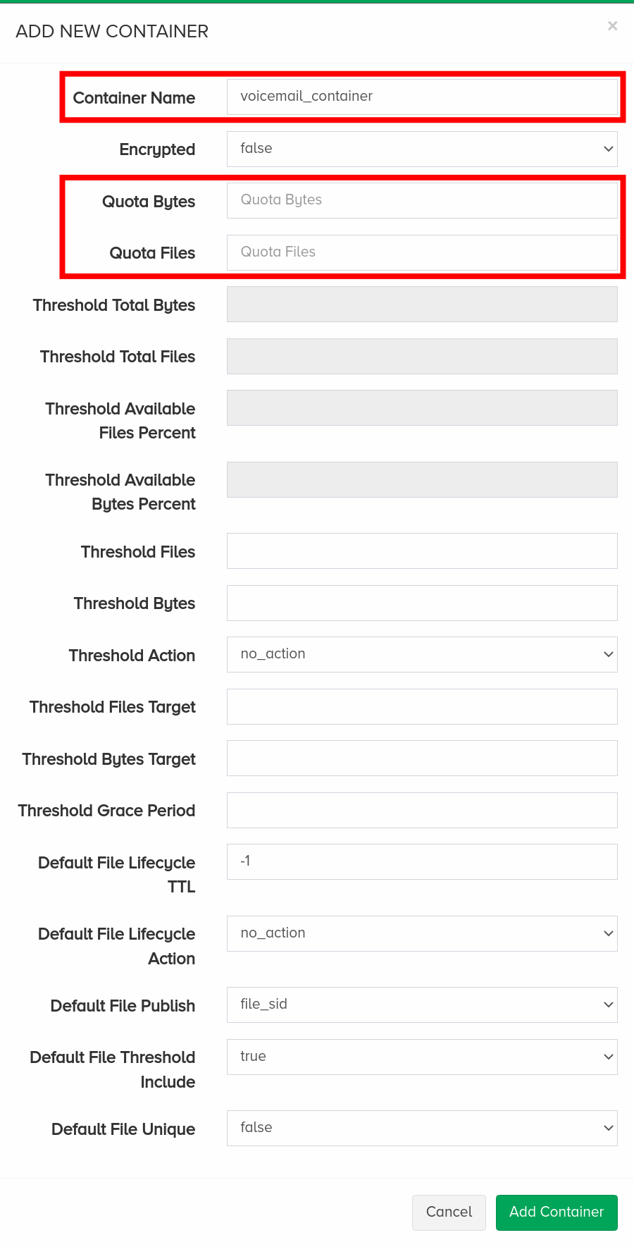 Change Container Properties