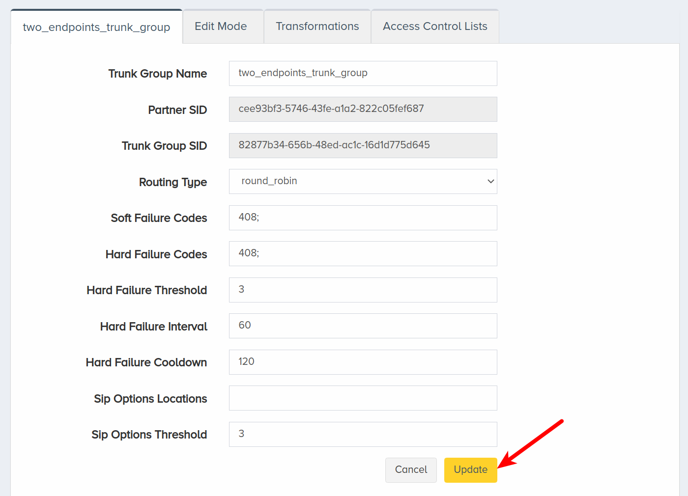 Click Update Routing