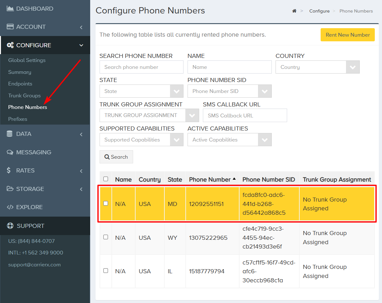 Configure Phone Number