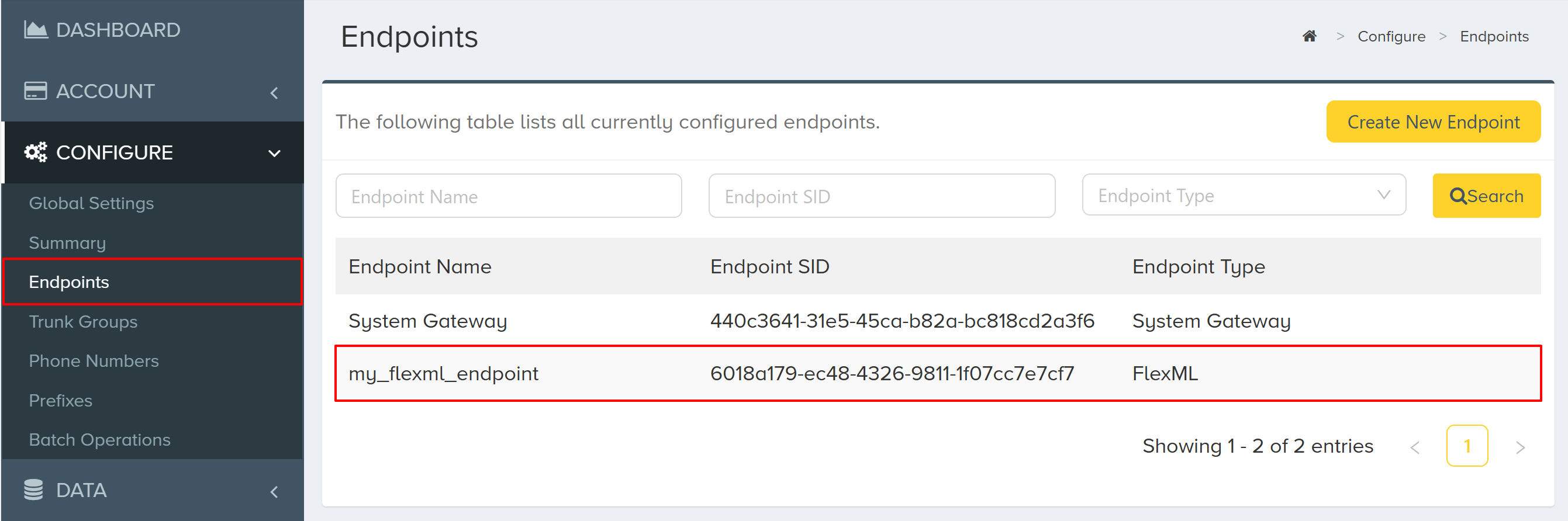 Select FlexML Endpoint
