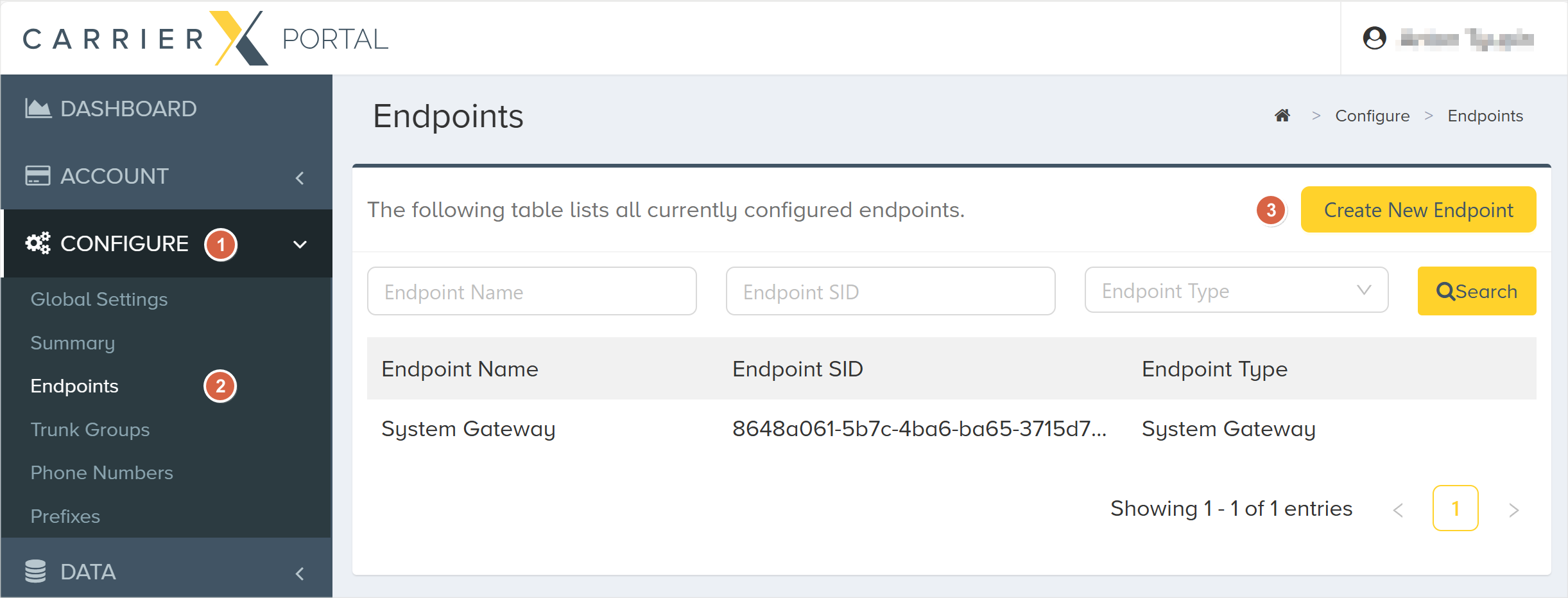 Endpoint Menu Location