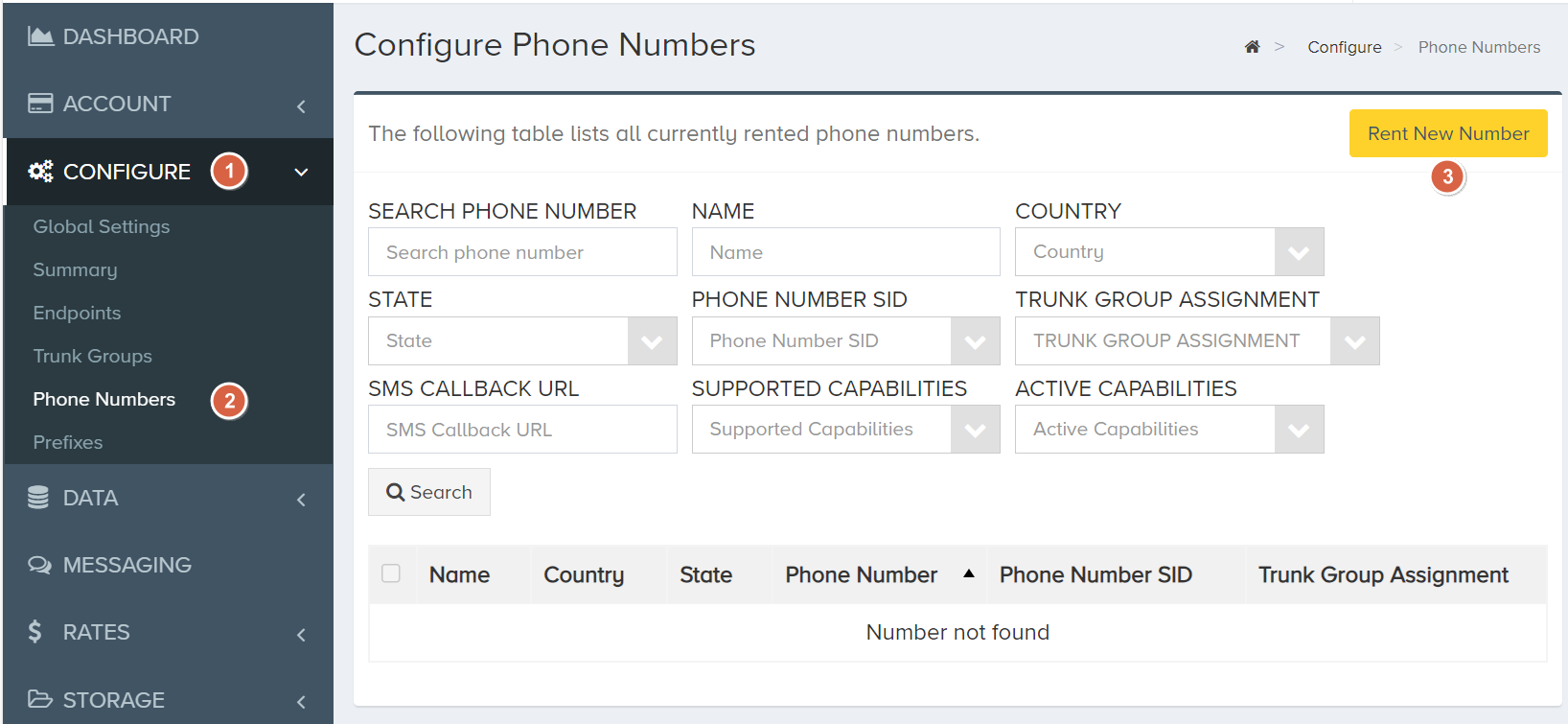 Rent New Number button