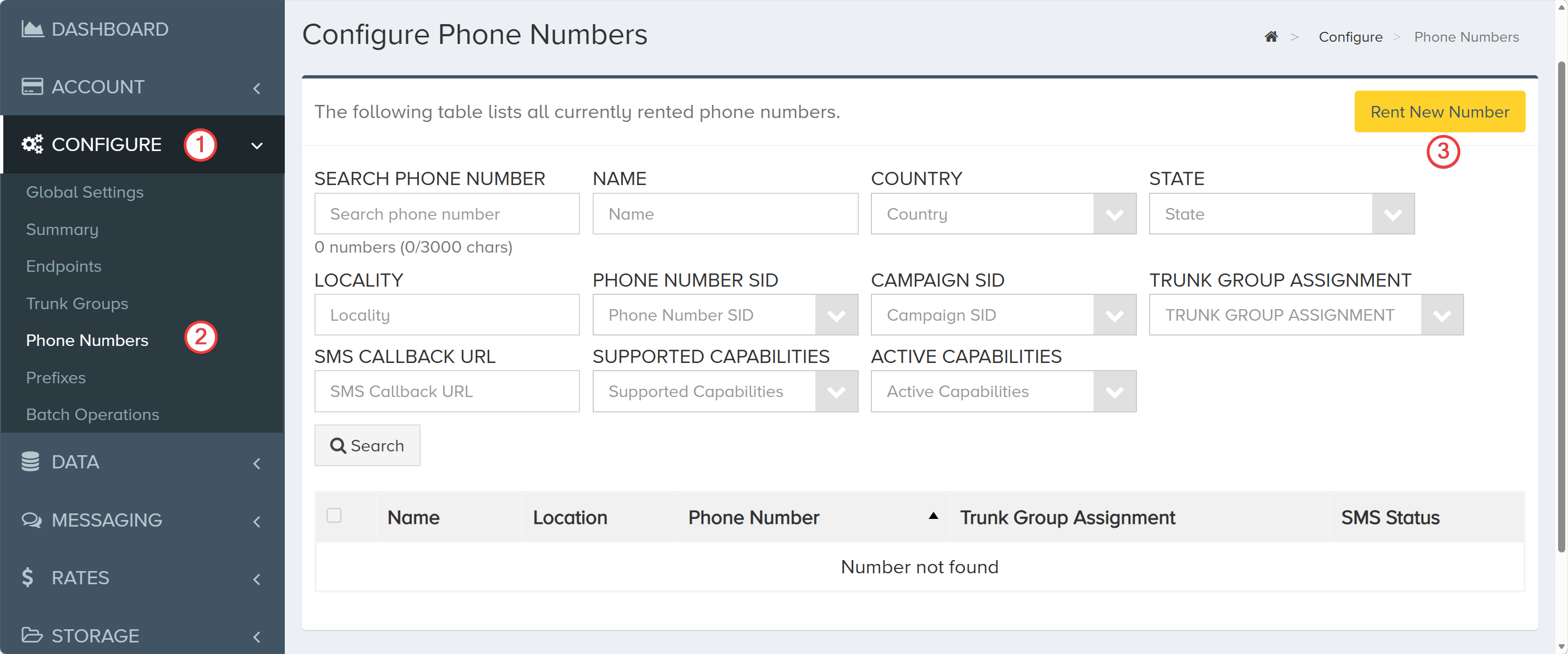 Rent New Number button