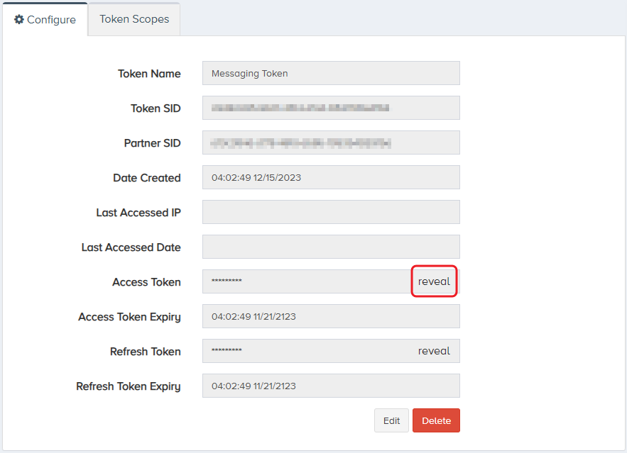 Reveal the Access Token