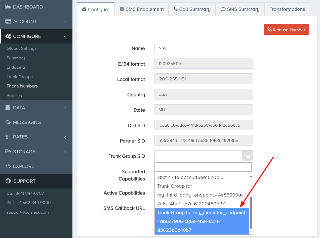 Select Trunk Group for the Mediator Endpoint