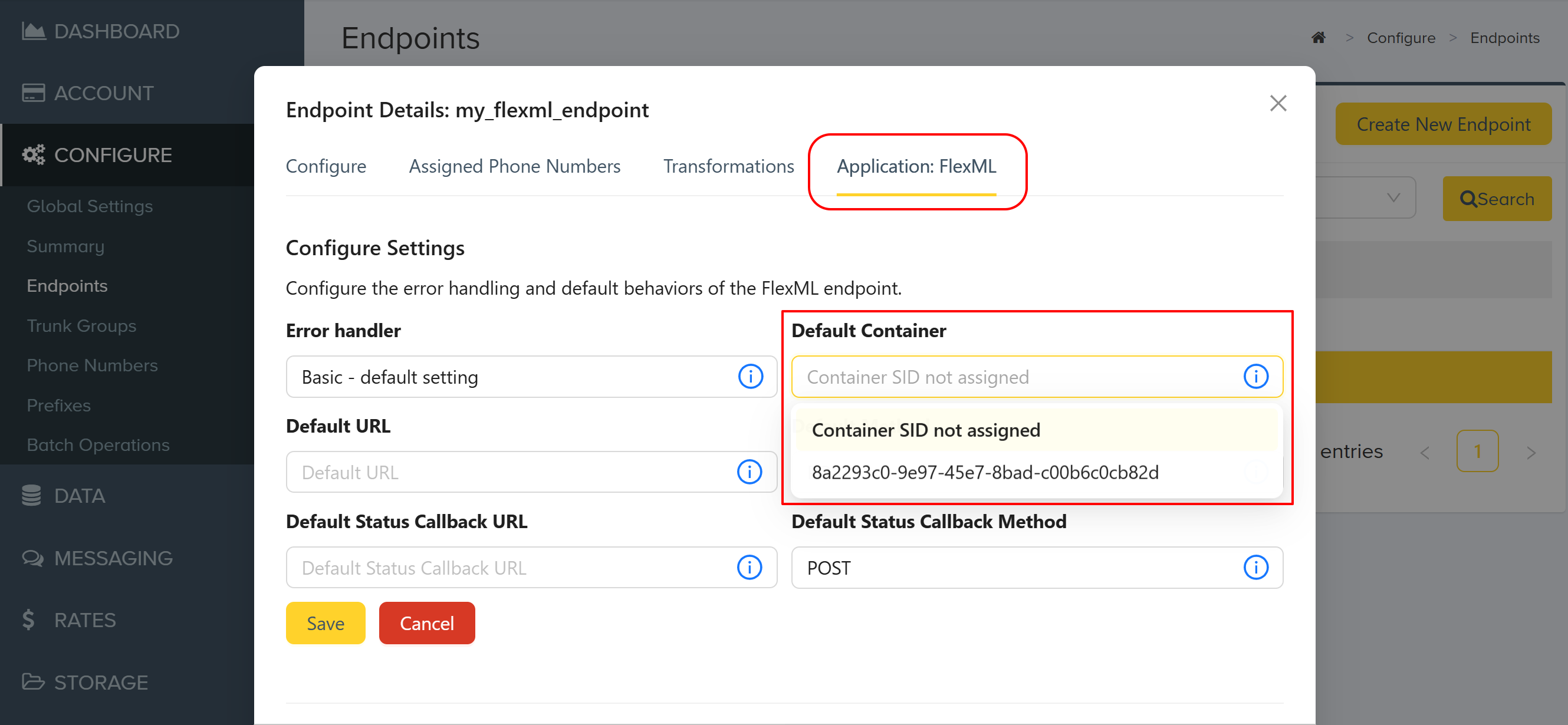 Select Default Container