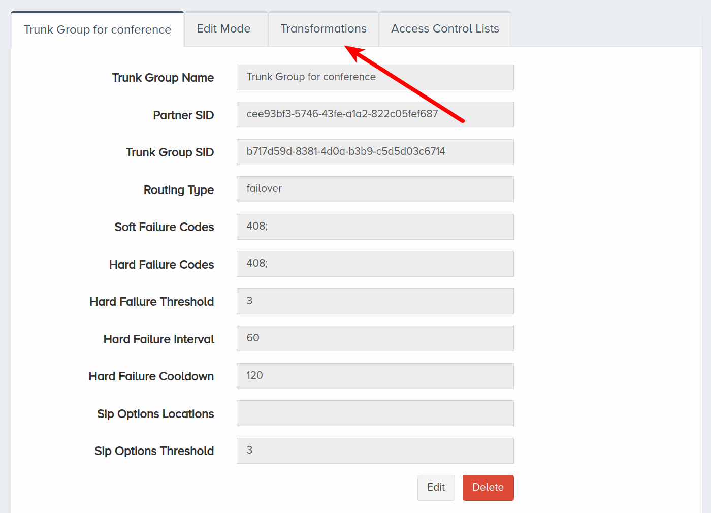 Select Transformations Tab